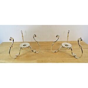 PARTYLITE Gold Plated VERSAILLES Taper Holder Hurricane Stand Set of 2pc EUC